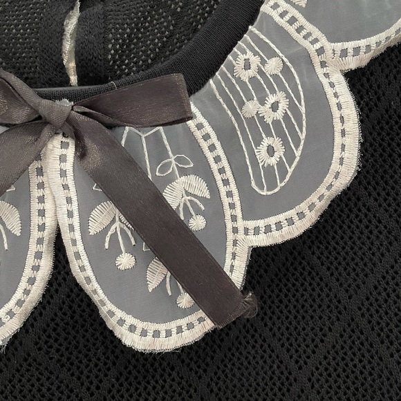 Vintage cute floral embroidered Peter Pan collar knitted short sleeves top sizeS - Picture 3 of 5